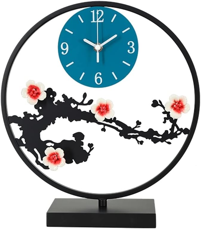Table Clock Classical Chinese Desk Clock Desktop Fashion Plum Blossom Decoration Mute Clock Home Creative Ornaments Clocks Clock Desktop Clocks