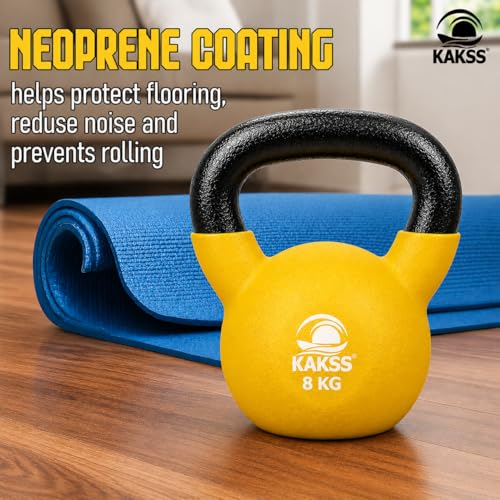 Image of Kakss Half Coating Neoprene Kettlebell (Yellow, 8 KG)