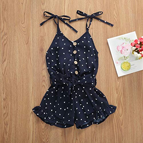 Iddolaka Toddler Baby Girl Heart Print Suspender Romper Jumpsuit Playsuit Holiday Clothes Kids Summer Outfit (Navy Blue, 1-2T) #TOP1