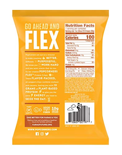 Popcorners Flex Cheddar & Sour Cream Vegan Protein Crisps, Plant-Based Protein, Gluten Free Snacks, 1oz Bags (20 Pack)