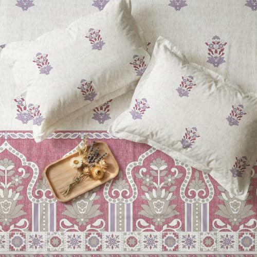 Image of Urban Space Serene 100% Cotton bedsheet for Single Bed, 200 TC Single Bed Sheet, Cotton bedsheet with 1 Pillow Cover (58 x 90 inches, Palace Dusty Pink)