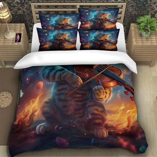 Housse de couette King chat en microfibre premium effet 3D saine et durable - 5