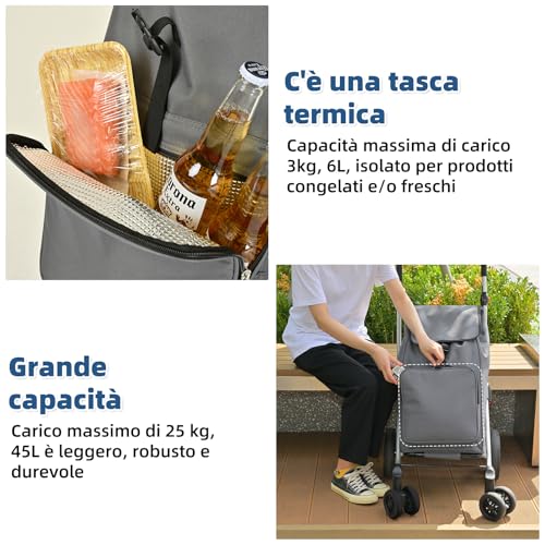 LEUYA ABC Einkaufswagen, zusammenklappbar, leicht, mit Kühltasche, 6 Räder, 45 l, Einkaufstrolley, aus Aluminium, robust, Blau – Bild 3