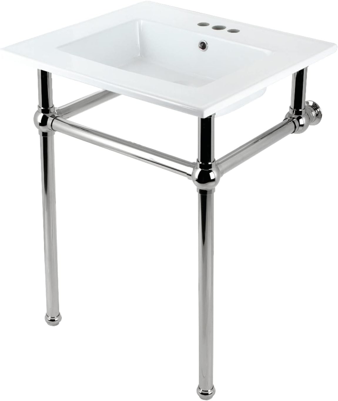 Kingston Brass KVBH25227W4B6 Addington 25" Console Sink with Brass Legs (4-Inch, 3 Hole), White/Polished Nickel