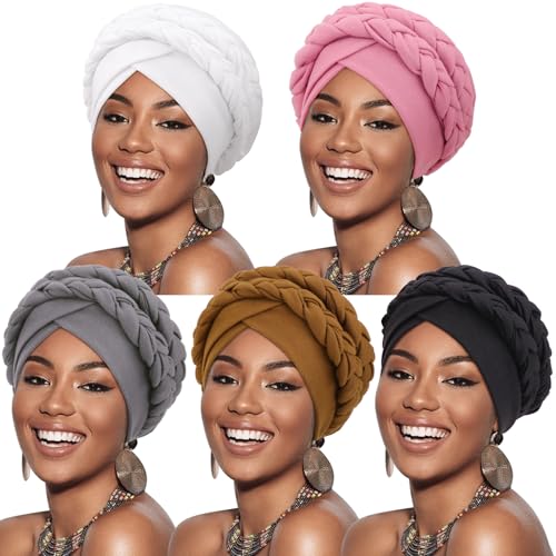 Image of DRESHOW African Women Turban Caps Beanie Twist Headscarf Pre-Tied Double Twisted Braids Headwraps for Women Chemo Cancer Cap