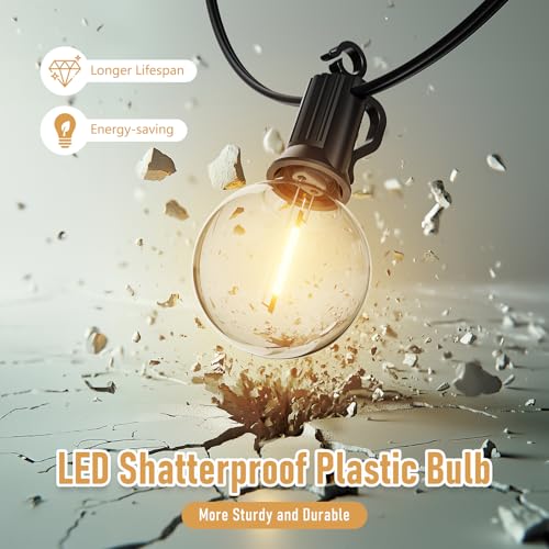 Brightown Outdoor String Lights - Waterproof Globe Patio Lights 35 Ft with 30 G40 Shatterproof LED Bulbs, Connectable Commercial Hanging Light for Backyard, Bistro, Porch, Cafe, Deck, Garden - Image 6