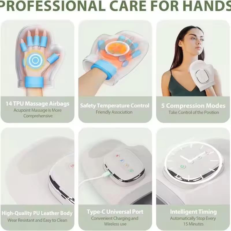 Massaggiatore elettrico per mani Airbag,senza fili,con 3 massaggi, 5 livelli pressione,per Artriti e Sindrome Tunnel Carpale, Allevia Dolori Polsi Dita Elettrico Massaggiatore Mani miglior regalo