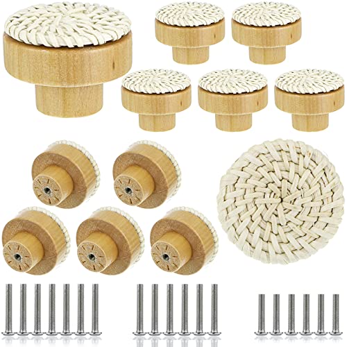 SUMTree 12pcs Poignées de placard boutons de tiroir en bois et osier bouton de commode poignées décoratives pour Tiroir,Placard, Meuble etc. (blanc) Cover