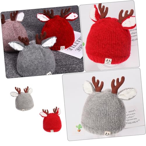 GALPADA 2pcs Winter Warm Knitted Cartoon Fawn Hat for Cozy Woolen Caps for Cold Weather for Boys Red