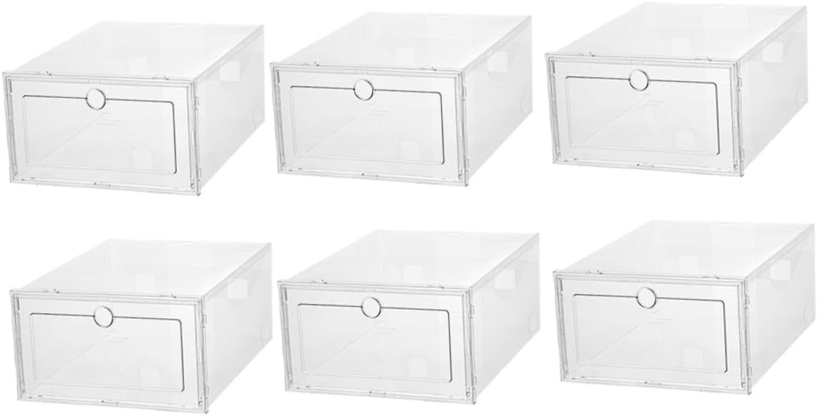 Luxshiny 6Pcs Transparent Plastic Shoe Storage Boxes with Front Drawer Design Stackable Breathable Shoe Organizer Containers for Home Closet Dorm Space-saving Storage Case