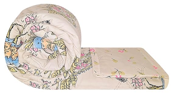 Image of Dohar Single | Double Bed 100% Cotton Blankets for Summer 90x100inch, 150GSM Ac Comforter and Cooling for Summer Classic Printed Design Quilt Ideal for Gifting (Cream Color Curry, Single)