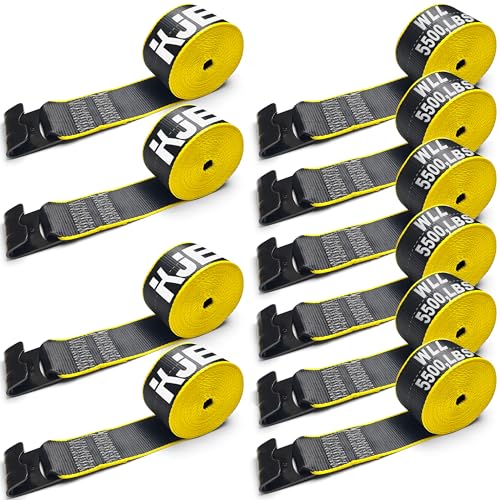 KJE 10 Pack Reflective 4 Inch Straps for Flatbed Trailer 4 x 30 Black Heavy Duty Tie Down Truck Strap WLL# 5 500 lbs w/Flat Hooks Winch Straps Cargo Control for Flatbed Truck
