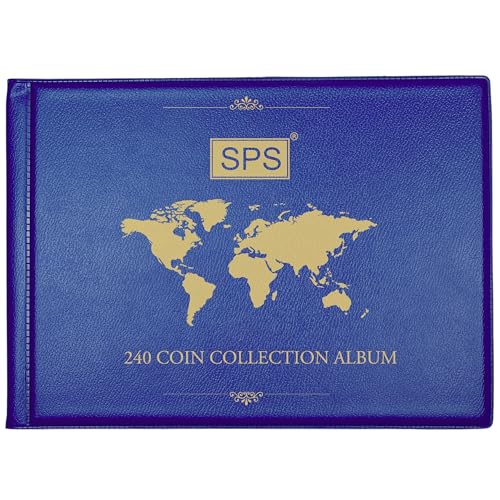 Image of SPS Coin Collection Album - 240 Pockets | Holds Small & Large Coins | 14 Sheets | Premium Storage for Collectors | Royal Blue