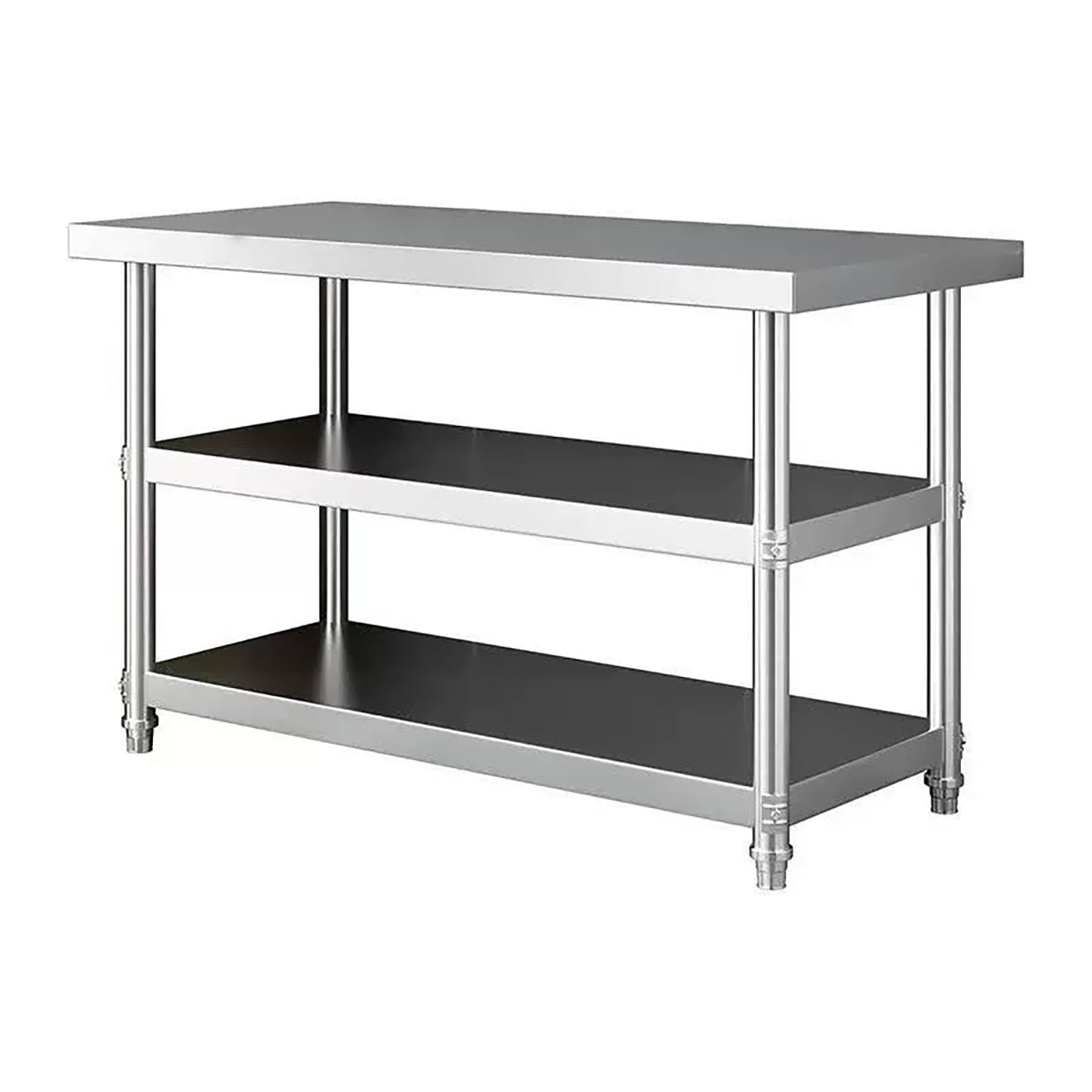 Tavolo Inox da Preparazione A 3 Ripiani, Tavolo da Cucina Commerciale con Ripiano Portaoggetti, Scaffale in Metallo, Banco da Lavoro in Acciaio per Ristoranti, Casa, Garage,90x60x80cm