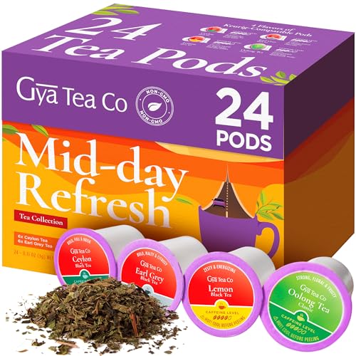 Image of Gya Tea Co Mid-Day Refresh Tea Pods Variety Pack - 4 Flavors Tea K Cups for Keurig (24 ct) - Ceylon, Lemon, Oolong & Earl Grey Keurig Tea Pods for K-Cup Brewing - K Cup Tea Pods for Keurig Tea Gifts