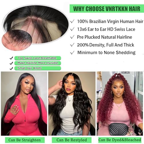 Image of Vnrtkkn 30 Inch 13x6 HD Lace Front Wigs Human Hair 200 Density Deep Wave Lace Front Wigs for Women Glueless Wet and Wave Lace Frontal Wigs Human Hair Pre Plucked Deep Wave Wig 12A Curly Wigs