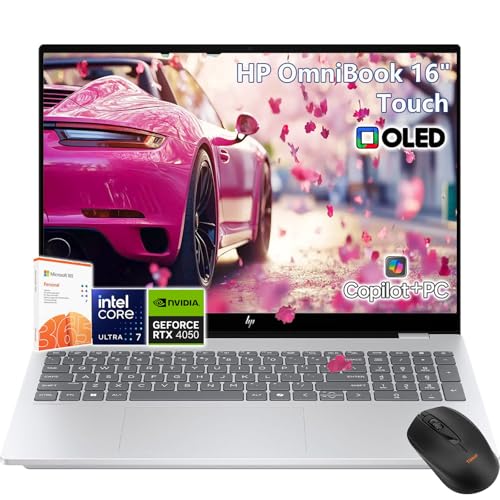 HP OmniBook X Touchscreen Laptop - Intel Core Ultra 7 255H - RTX 4050-16inch OLED Display 120Hz -32GB RAM| 2TB SSD -Backlit Keyboard -Video Editing Laptop Business College -Windows 11 Pro Office 365