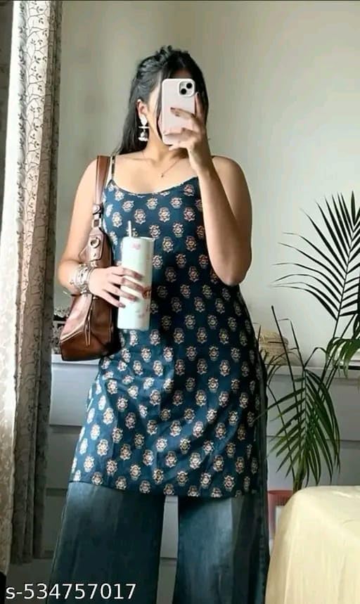 Image of Womens Rayon Sleeveless Round Neck Kurti Lightweight Ethnic Tunic for Summer Stylish Printed Kurta for Casual, Office