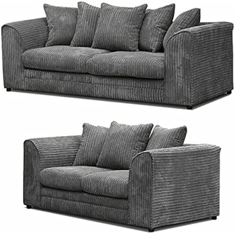 3 2 seater sofa set - Jumbo Cord fabric garden sofa settee-Black sofa and Grey sofa -3 Seater suite - 2 seater sofas - sofa set for living rooms-001 (Gray) Cover