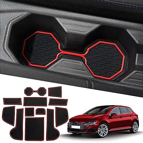 Ruiya Compatible with 2018-2023 VW Polo MK6 Car Rubber Mats, Polo Car Mats Door Slot Mat Car Armrest Drink Holder Mat Centre Console Non-Slip Mats Polo Accessories Rubber Mats Cover