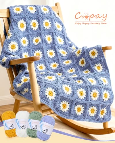 Image of Coopay Yarn for Crocheting Knitting, Crochet Yarns, 2 x 1.76oz - 120yds - 60% Cotton 40% Acrylic Blend Yarns, Granny Square Blanket Yarn (Blue Purple)