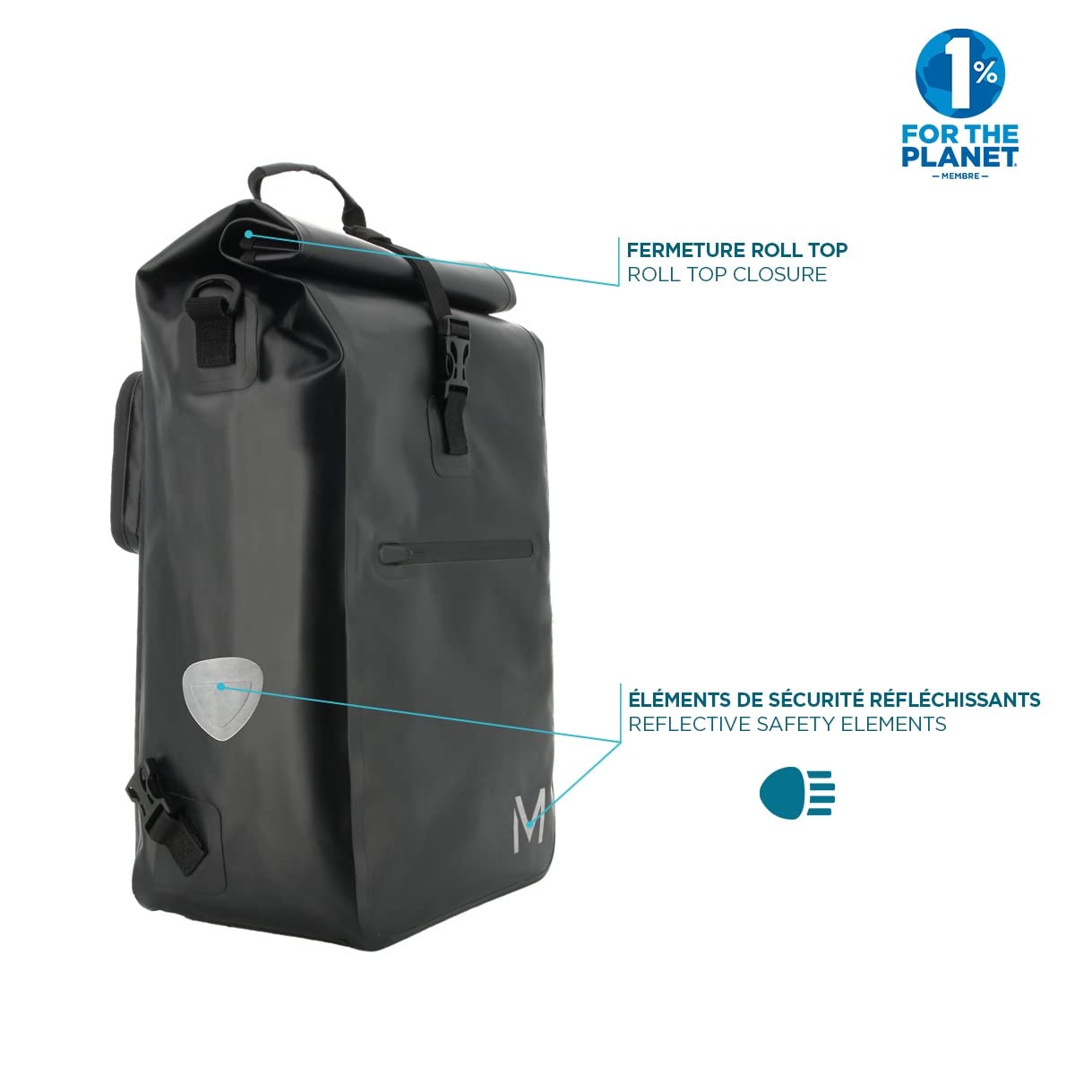 Mobilis Zaino da Bicicletta 25L Scomparto per Laptop 14-15.6'', Borsa da Ciclismo per Ruota Posteriore, Materiale Impermeabile, Nero