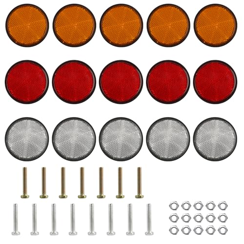 15 Pcs Catadioptrico Redondo Remolque, 58mm Catadioptrico Remolque, Reflector Redondo, Reflector de Seguridad, Catadioptrico Moto Reflectantes para Coches Camiones Caravanas Tractores Remolques