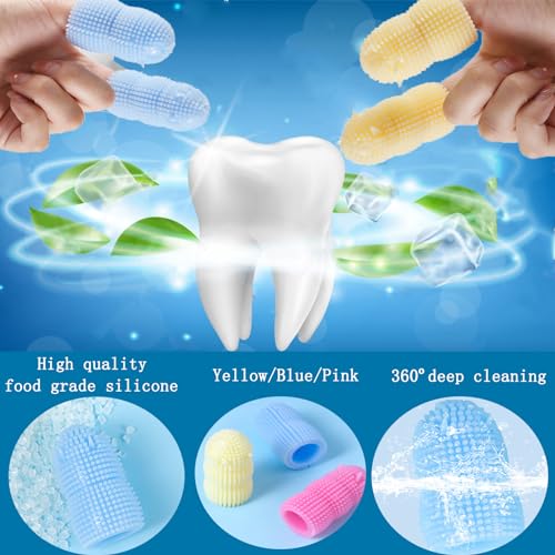 Image of 12Pack Dog Finger Toothbrush Kit, Dog Teeth Cleaning & Dental Care, Blue, Pink, Yellow