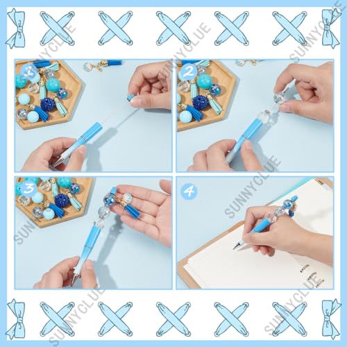 SUNNYCLUE DIY 8 Sets Beadable Pen Bulk Ocean Theme Beaded Pens Summer Hawaii Sea Animal Charm Tassel Charms Starfish Mermaid Shell Beadable for Craft Teachers Students Nurses Gifts Office School - Image 3
