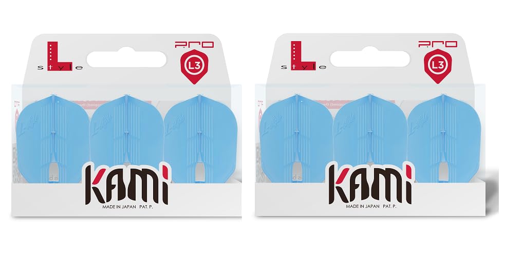 LSTYLE Dart Flights - L3 PRO KAMI Shape - Light Blue | 2-Pack (6 Flights) | for Soft & Steel Tip Darts