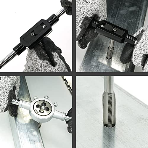 40pcs tap and die set metric size standard m3 to m12 threading tool set for cutting external and internal threads with adjustable handles complete accessories and storage case