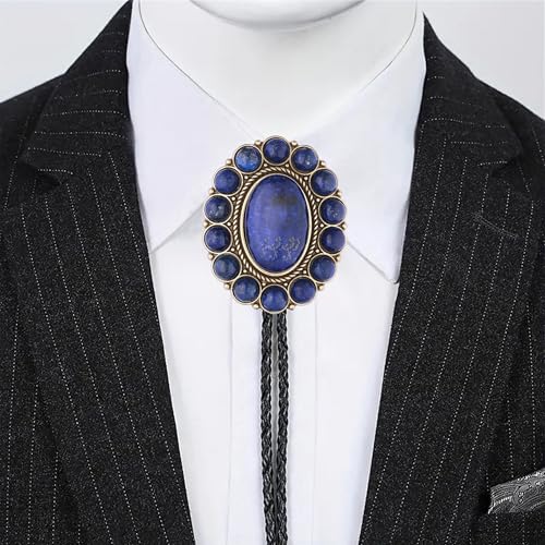 Image of GelConnie Bolo Tie for Men Women Western Cowboy Turquoise Leather Necktie | Natural Stone Bolo Tie Necklace for Women Rodeo Cowboy Leather Necktie Native American Western Cowgirl Ties Adjustable Cord