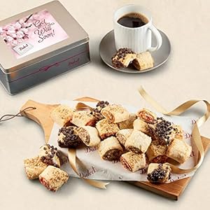Dulcet Gift Baskets, Fresh Baked Get Well Soon Bakery Rugelach fillings of Chocolate chip, Raspberry, Cinnamon and Apricot Gift Tin Assortment, Best Pastry Tin for Men and Women.