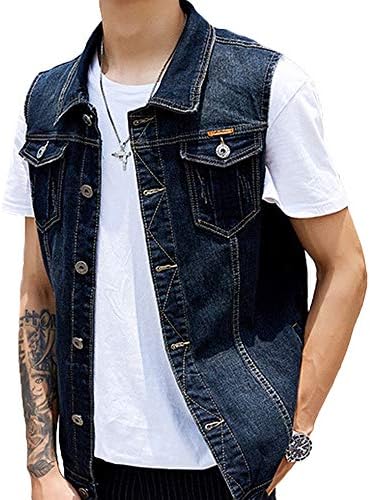 Men's Casual Button Up Denim Vest 