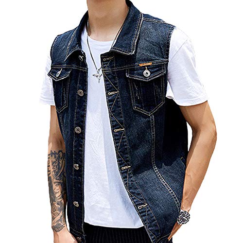 Men's Casual Button Up Denim Vest Vintage Sleeveless Jeans Vest Jacket2