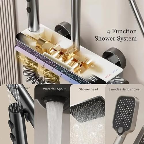 Ensemble de douche mural thermostatique noir avec affichage digital LED - 3