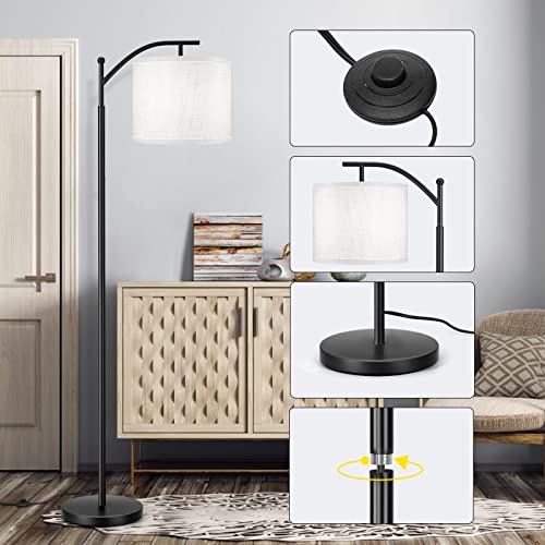 Outon Led Floor Lamp, 3 Color Temperatures Modern Lamps, Adjustable Tall Standing Reading Lamp With Hanging White Linen Texture Shade For Living Room, Bedroom, Office, Black, Led Bulb Included #TOP2