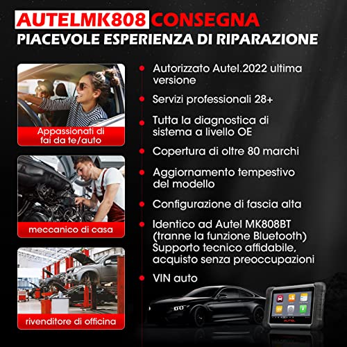 Autel MK808 MaxiCOM OBD2 Strumenti Diagnostici per Motore OBD-II Scan Tool con Servizio di Tutte Le funzioni Anche Olio Reset, EPB, BMS, SAS, Dpf, TPMS e IMMO (MD802 + Maxicheck PRO)