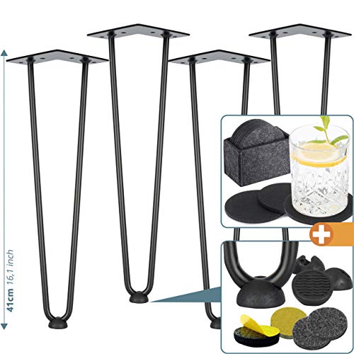 smartpeas 4X Patas De Horquilla En Metal Inoxidable Negro - Patas para Muebles De 41 Cm con 2...