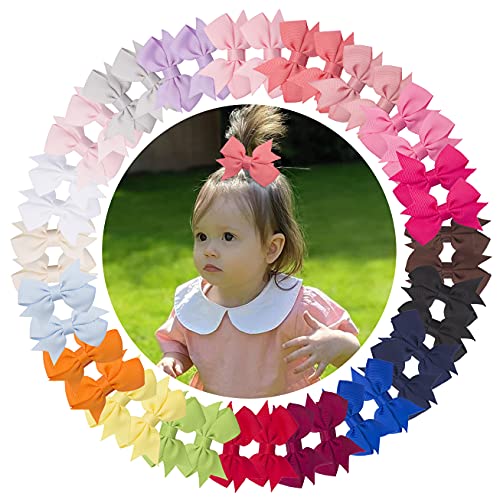 Image of MOONSTON 40Piece 2inch Tiny Mini Hair Bows Clips Fully Lined Ribbon Covered Clips For Baby Girls Kids Thin Fine Hair