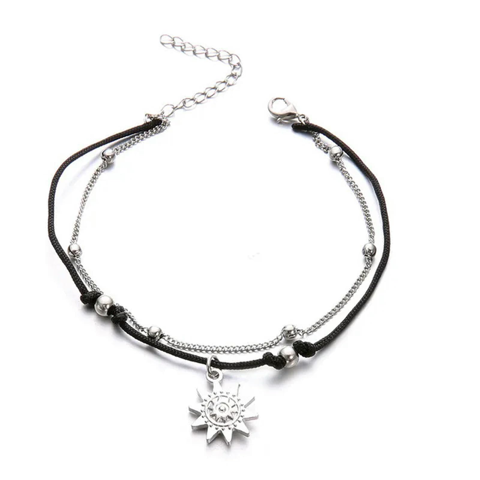 Tobilleras bohemias con cuentas multicapa for mujer, tobillera con colgante de sol a la moda, cadena hecha a mano, joyería for fiesta en el pie, pulsera for la pierna,Tobilleras
