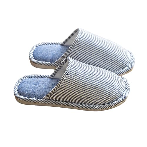 Image of JadeRich Unisex Striped Cotton Slippers Non-Slip Soft Breathable Comfy House Shoes for Women Men
