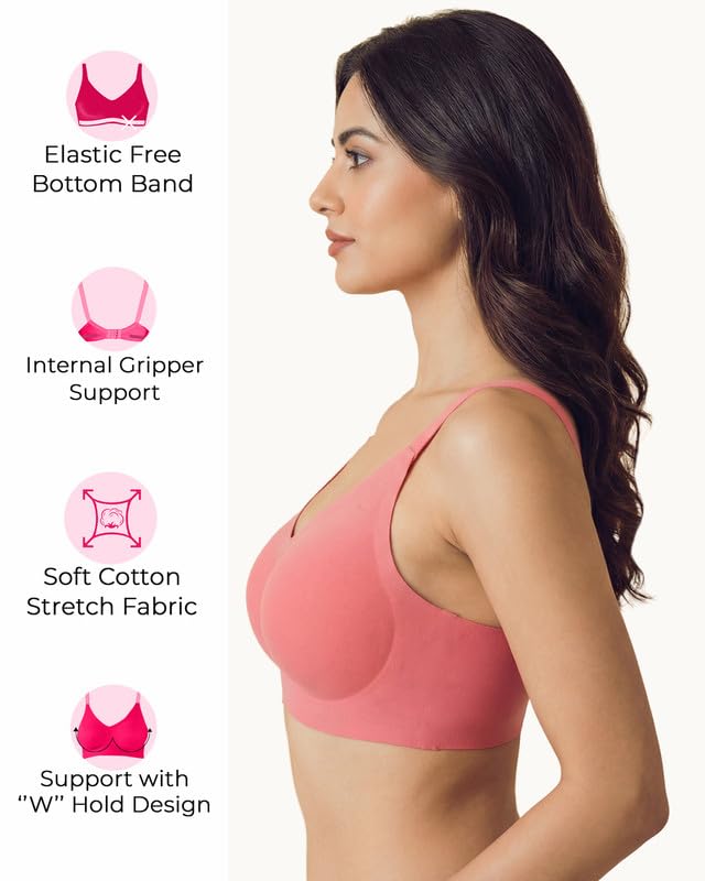 Image of Tweens Cotton Padded Bonded Bra for Women | Full Coverage Wire-Free Bra | Seamless No-Dig Comfort | Breathable Cotton | Elastic-Free Bottom Band & Side Wings | Pack of 1|
