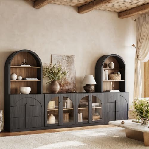 Image of BELLEZE Bijou 126 inch Wall Unit 6-Piece Modular TV Stand - Ebony