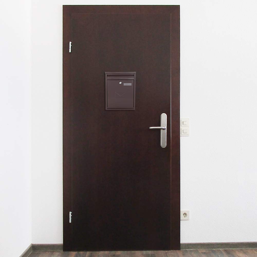 Rottner K10348 cassetta delle lettere Como, marrone, serratura a cilindro con 2 chiavi, LxHxP 250x320x85 mm, kit di fissaggio incluso, targhetta portanome
