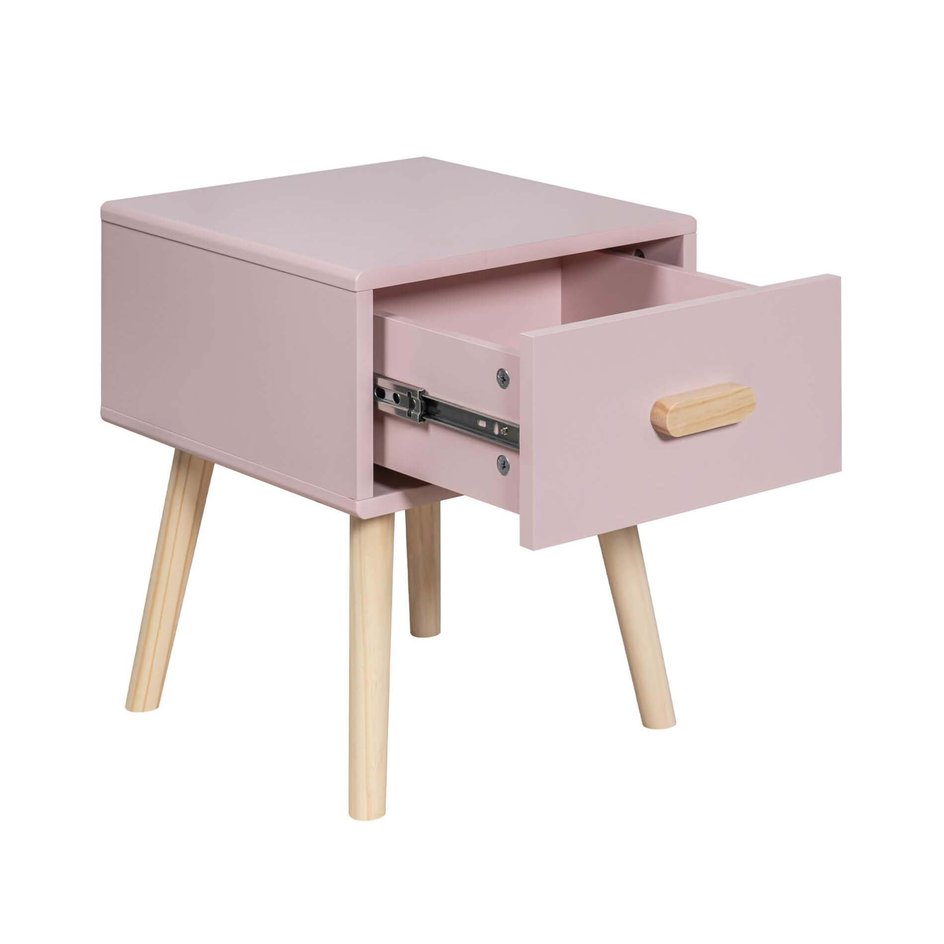 Rebecca Mobili Table de Chevet pour Enfants, Mobilier pour Chambre d'enfant, Rose Marron, Pin MDF, avec 1 Tiroir avec Guides, Gain de Place - Dimensions HxLxP: 44 x 35 x 35 cm - Art. RE6977