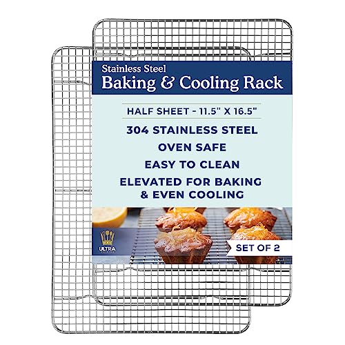 Comparison: Best Cooling Rack For Baking 6 Ultra Cuisine Oven-Safe, Dishwasher-Safe 100% Stainless Steel Cooling and Baking Rack Set Heavy Duty Tight-Wire - 11.5 x 16.5-inch - Set of 2 - Half Sheet Pan Cooling Racks