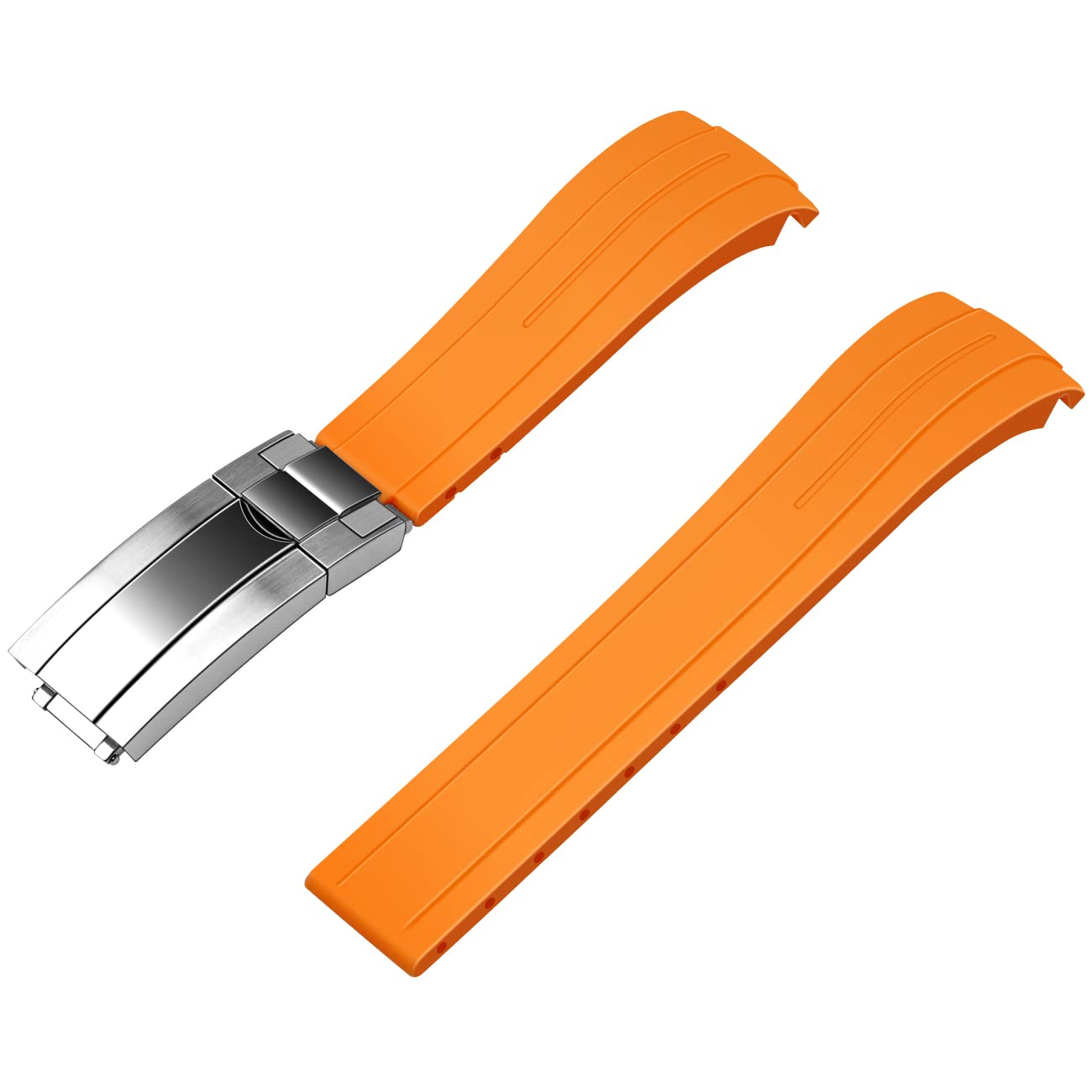 Cinturino di ricambio in silicone con estremità curva da 20 mm, cinturino di ricambio a mezza luna, fibbia in acciaio inox, per uomini e donne, arancione