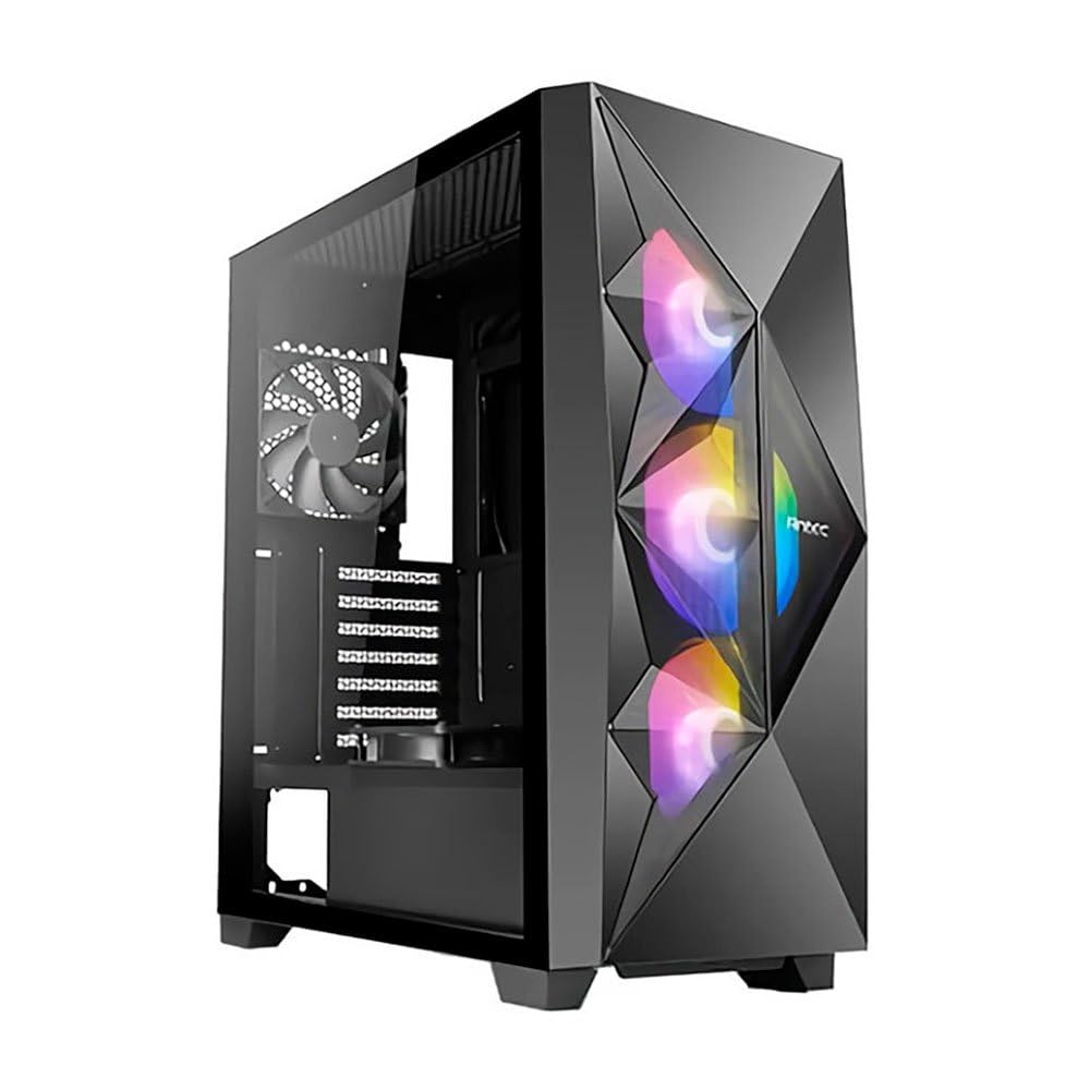 DF800 FLUX Gaming Case w/Glass Window, ATX, 5 x Fans (3 Front ARGB), Geometrical Mesh & Mirror Front, LED Control Button