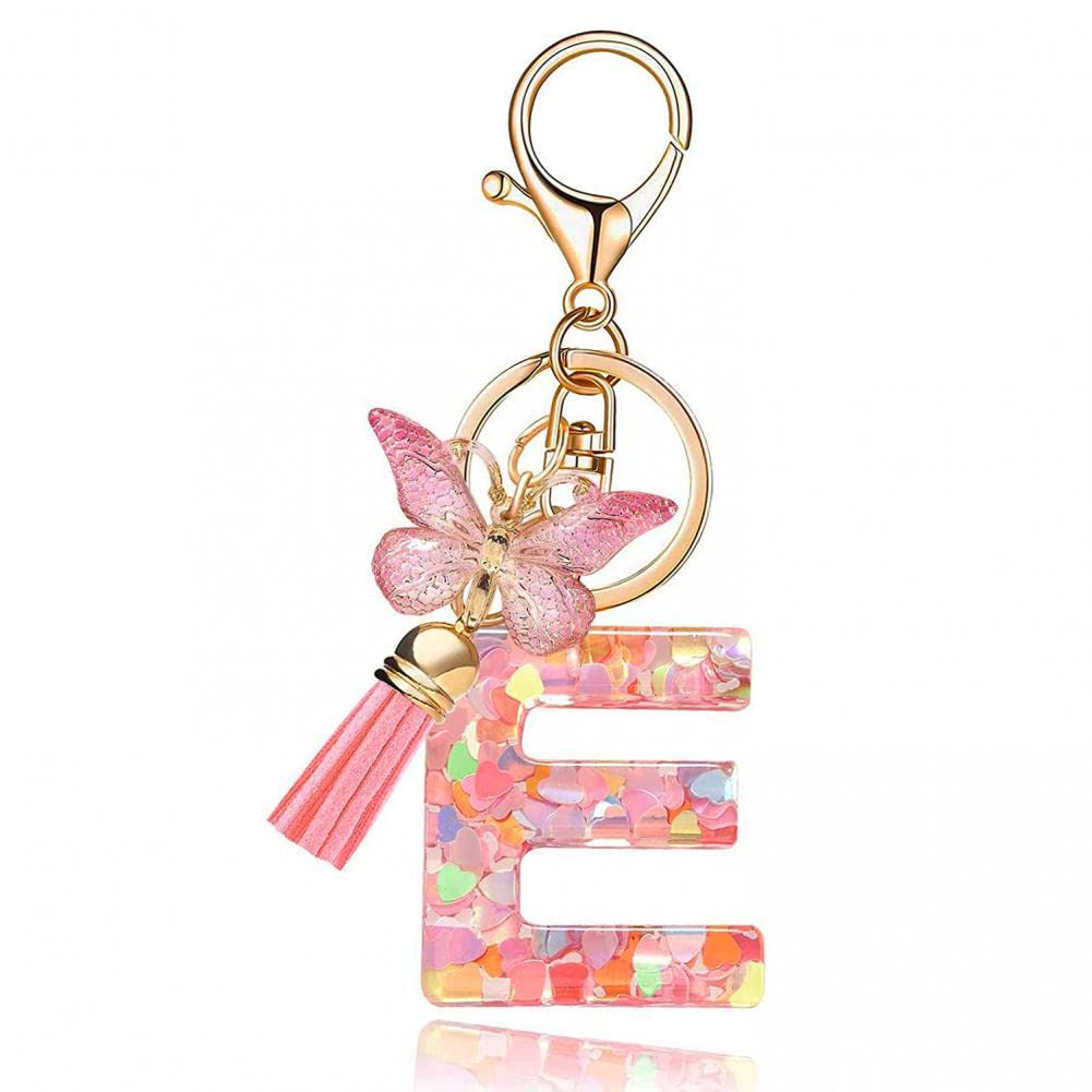 GoodernGoodern Alphabet Initial Letter Keychain with Tassel,Fashion Keychain Butterfly Pendant Key Ring,Cute Keychain for Women Girls,Purses Handbag Backpack Keychain,Car Key Keychain Tassel Key Chain-E